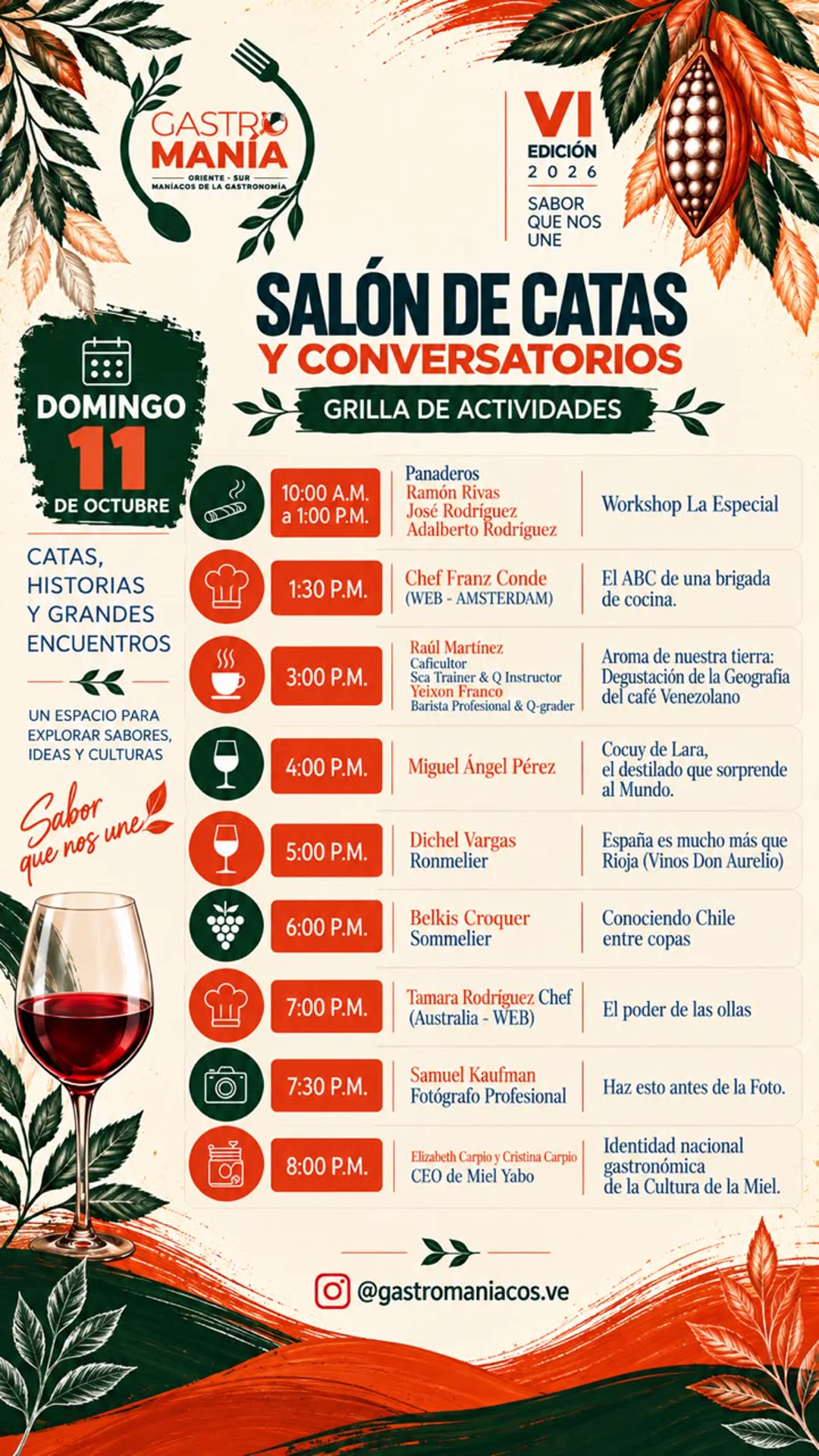 Grilla de actividades del domingo 11 de octubre