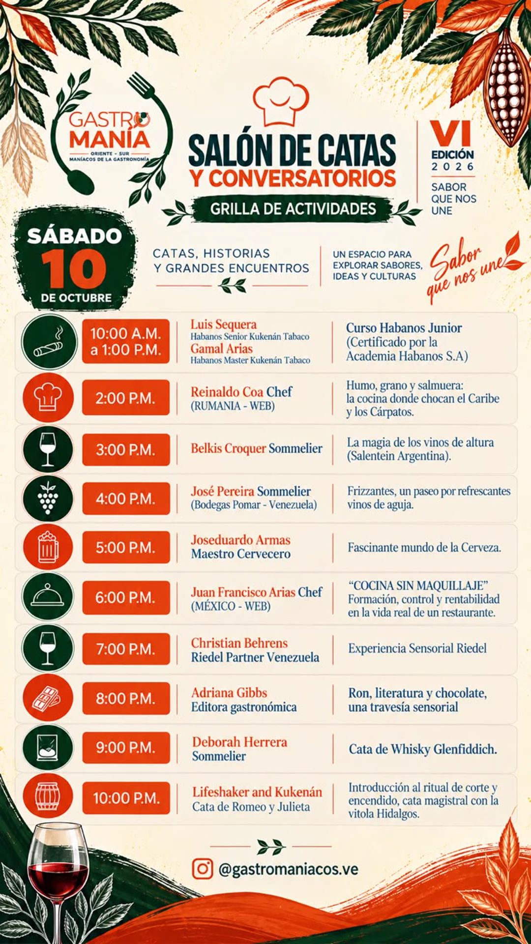 Grilla de actividades del sábado 10 de octubre